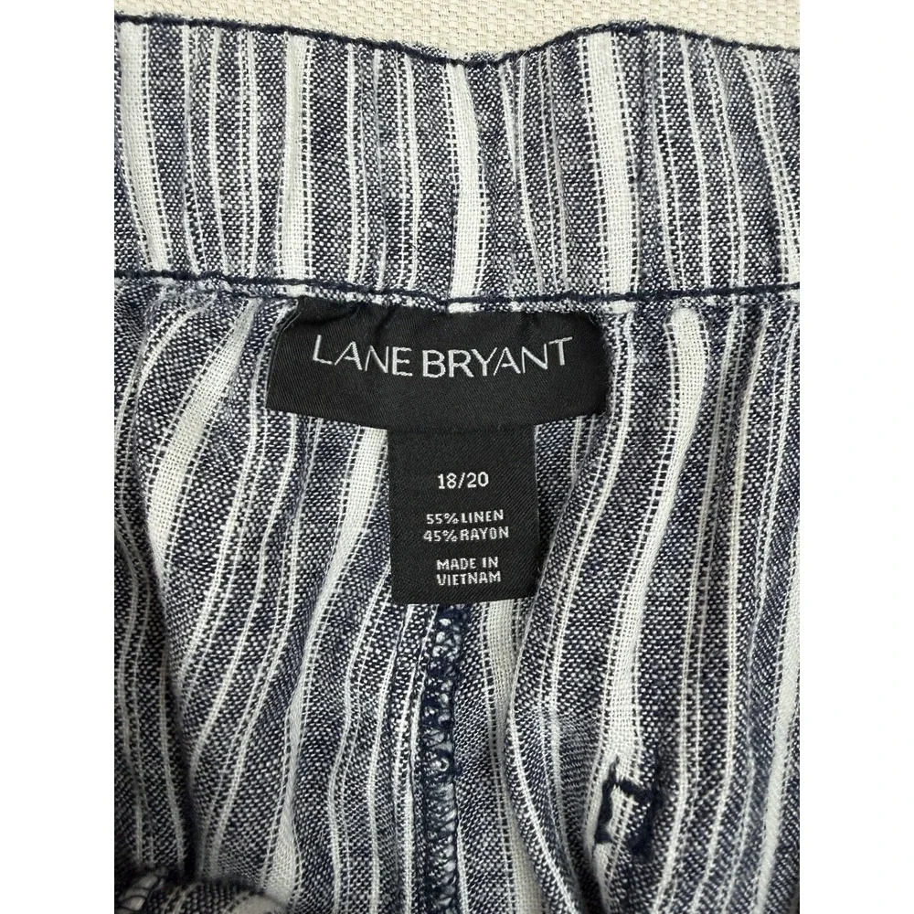 Lane Bryant Striped Blue White Capri Pant Plus 18/20 Resort Linen Blend Beach - Picture 6 of 10
